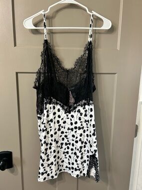 Victoria's Secret Black Lace & White Cherry-Print Satin Chemise plus size XXL